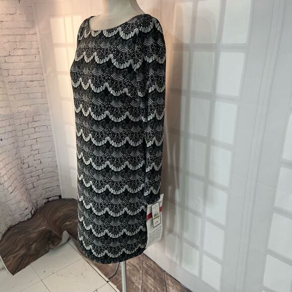 Jessica Howard NWT 3/4 sleeve black and white print sheath dress size 14p - Picture 3 of 7